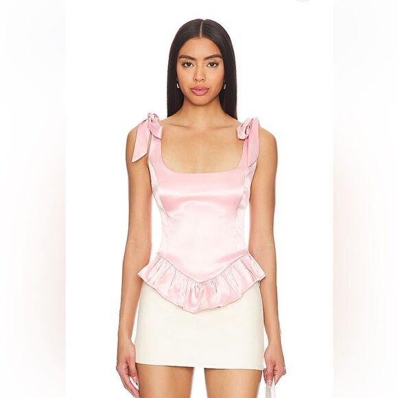 More To Come Cecilia Corset Top Blush pink satin lace up bustier Revolve S - Picture 1 of 9